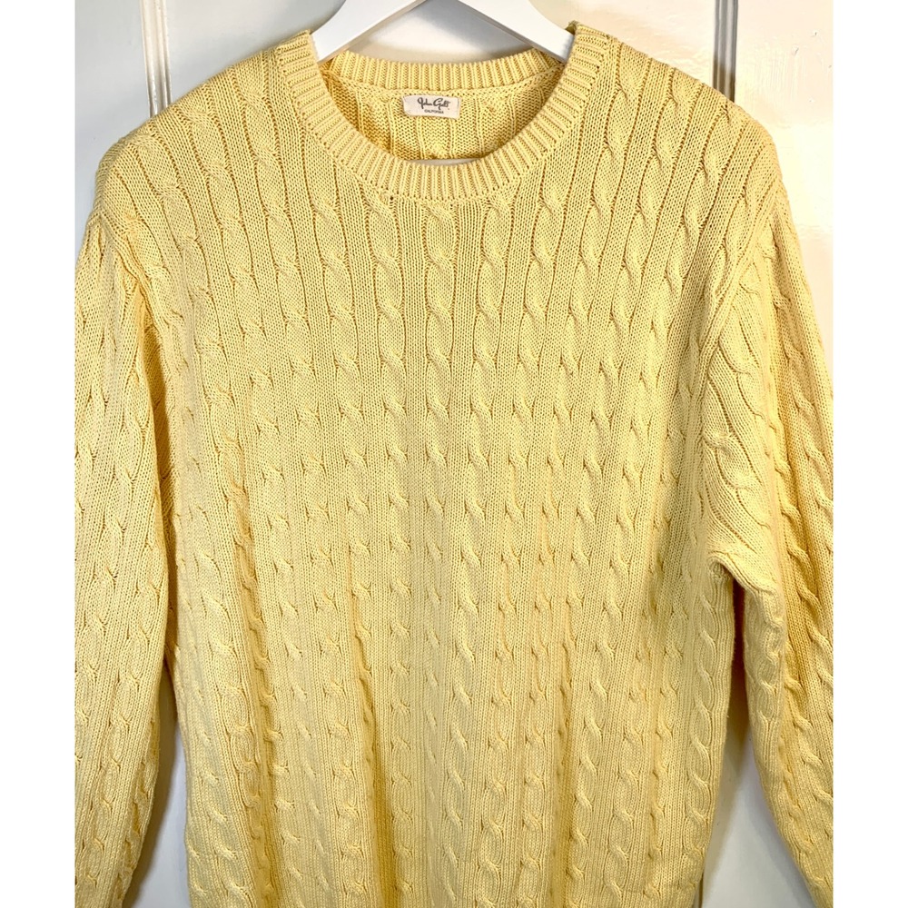 John Galt California Cable Knit Sweater Pale Lemon Yellow Crew Neck / One Size - Picture 13 of 14